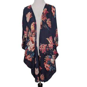 Umgee Floral Kimono Womens Size Medium Blue Boho Lightweight Oversized